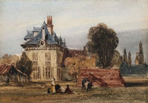 {'en': 'A chateau with figures in the garden'}