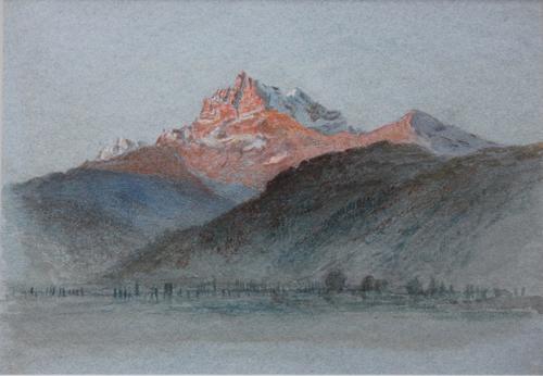 {'en': 'Dent du Midi, from the valley of the Rhone – early morning'}