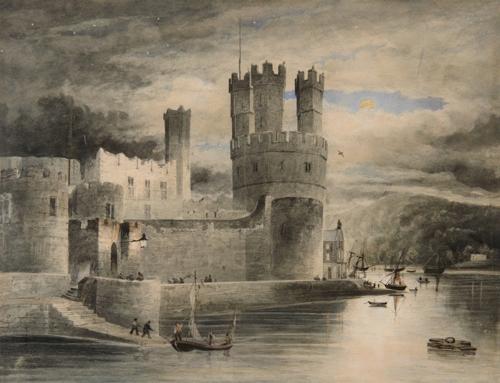 {'en': 'The Eagle Tower, Caernarvon Castle by moonlight'}