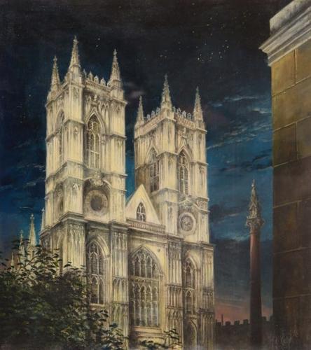 {'en': 'View of Westminster Abbey at night'}