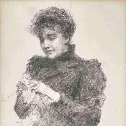 {'en': 'Mrs Paget knitting'}