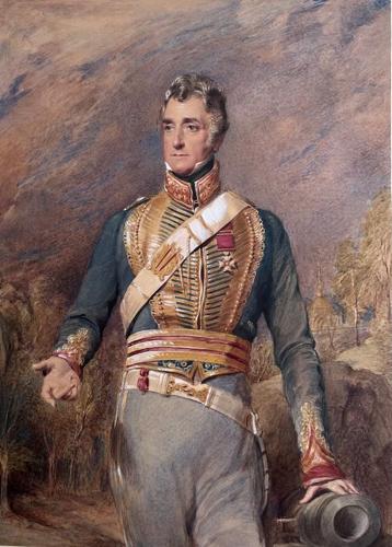 {'en': 'Portrait of Lieutenant- Colonel Sir Charles Hopkinson wearing the uniform of the Madras Horse Artillery standing in an Indian Landscape'}