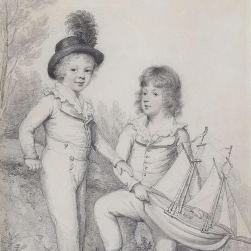 {'en': 'Portrait of the brothers Frederick Seymour (1797-1856) and Sir Horace Seymour K.C.H. (1791-1851), when children, with a toy boat'}