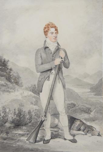 {'en': 'Portrait of Thomas Broadwood holding a gun, his dog at his feet, in a landscape'}