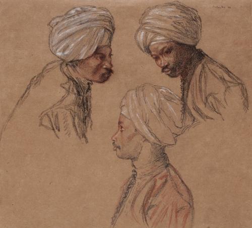 {'en': 'Three studies of a black man wearing a turban'}