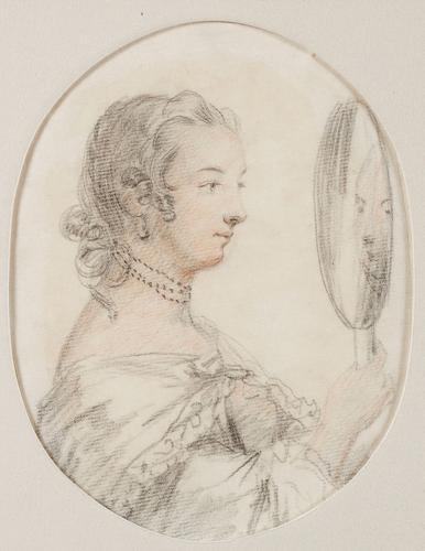 {'en': 'Portrait of a lady looking in a mirror'}